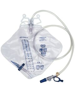 Amsino Drainage Bag, 2000ml, Anti-Reflux Device, Pre-Pierced Needle Free Sampling Port (Luer Slip Or Blunt Cannula Compatible), Universal Double