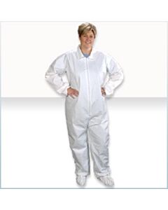 AlphaPro Coverall, White, Inset Sleeve, Zip Close, Attached Aquatrak®, Size MED