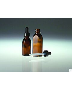 Qorpak 1oz (30mL) Amber Oval Dropper Bottle With 20-400 Black Polypropylene Plastic Dropper Assembly