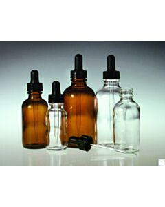 Qorpak 1oz (30mL) Clear Round Dropper Bottle With 20-400 Black Polypropylene Glass Dropper Assembly