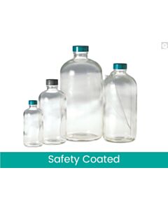 Qorpak 8oz (240mL) Safety Coated Clear Boston Round With 24-400 Black Phenolic Polycone Lined Cap
