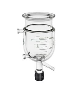 Chemglass 2000mL Reaction Vessel, Jacketed, Graduated, 150mm Flange, Flat Flange Inlet/Outlet, 0-25 Drain Valve