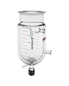 Chemglass 10L Reaction Vessel, Jacketed, Graduated, 200mm Flange, 1in BP Inlet/Outlet, 0-25 Drain Valve
