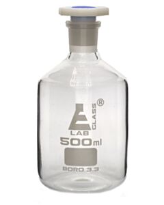 Eisco Labs 500ml (16.9oz) Glass Reagent Bottle With Acid Proof Polypropylene Stopper, Borosilicate