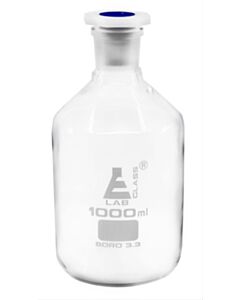 Eisco Labs 1000ml (33.8oz) Glass Reagent Bottle With Acid Proof Polypropylene Stopper, Borosilicate