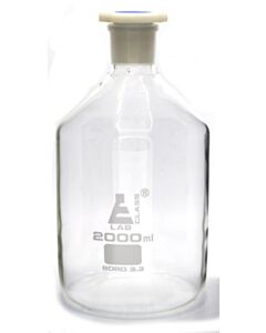 Eisco Labs 2000ml (67.6oz) Glass Reagent Bottle With Acid Proof Polypropylene Stopper, Borosilicate