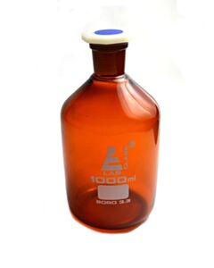 Eisco Labs 1000 mL Amber Reagent Bottle , Narrow Mouth With Acid Proof Polypropylene Stopper
