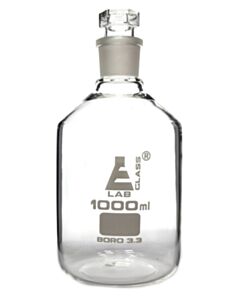 Eisco Labs Bottle Reagent, Made Of Borosilicate Glass, Narrow Mouth With Interchangeable Hexagonal Glass Hollow Stopper 1000ml., Socket Size 29/32