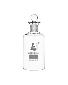 Eisco Labs Bod Bottle, 300ml - Interchangeable Glass Pennyhead Stopper - Borosilicate Glass mL