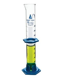 Eisco Labs Measuring Cylinder, 100ml - Class B - Detachable, Plastic Hexagonal Base & Protective