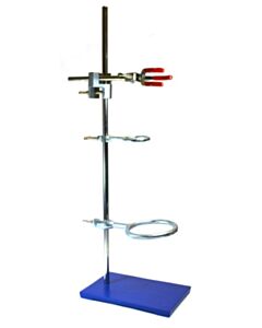 Eisco Labs 6 Piece Set - Rectangular Retort Stand, Rod, Clamp & Ring Set - 10"X9" Steel Base