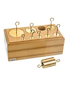 Eisco Labs Hooked Brass Weights, Set Of 9 Weights, 10-1000g In Wooden Block