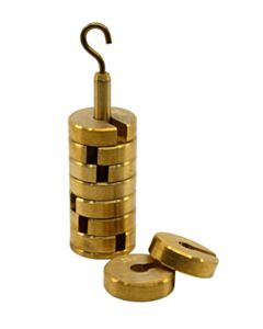 Eisco Labs Slotted Mass Set With Hanger - 9 Weights & 1 Hanger, 25g Each - 250g Total - Brass