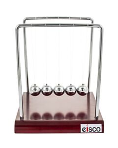 Eisco Labs Advanced Newtons Cradle With Red Wood Base - 7.25" Tall, 4.3g Ni Plated Steel