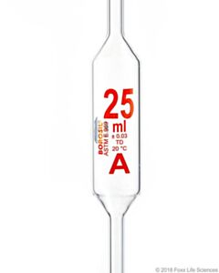 Foxx Life Sciences Borosil Volumetric Pipette Bulb Class A ASTM 969 USP Type I Ind Cert 25mL