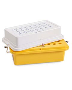 Globe Scientific Mini Cooler, -20C, 32-Place (4x8) for 1.5mL Tubes, Yellow, with Gel Filled Cover
