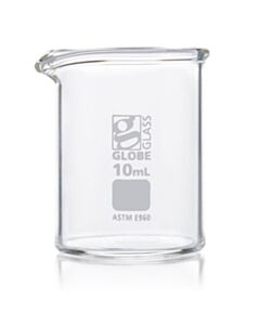 Globe Scientific 10mL Beaker, Globe Glass, Low Form Griffin Style, 12/Box, 48/Case