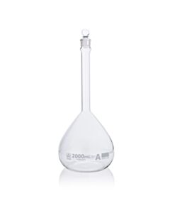 Globe Scientific 2000mL Volumetric Flask, Globe Glass, Class A, Each, 4/Case