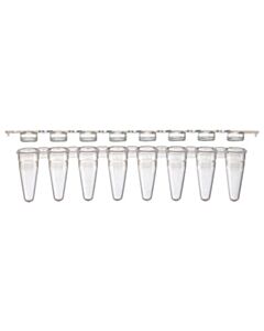 Globe Scientific 0.1mL 8-Strip Tubes, Low Profile, with Separate 8-Strip Clear Flat Caps, White