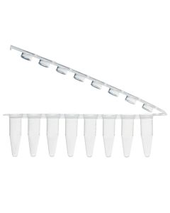 Globe Scientific 0.2mL 8-Strip Tubes, with Hinged Attached 8-Strip Clear Flat Caps, Natural
