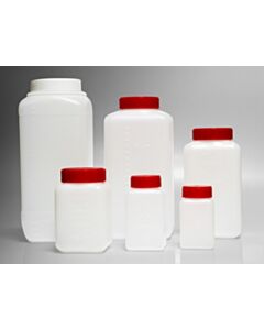 Corning® Gosselin™ Square HDPE Bottle, 150 mL, 37 mm Red Cap with Wad, Assembled, Sterile, 300/CS