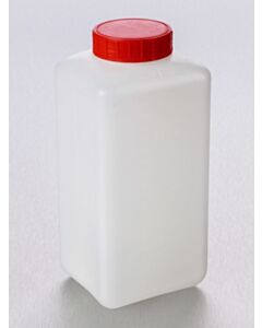 Corning® Gosselin™ Square HDPE Bottle, 2 L, Graduated, 58 mm Red Cap with Seal, Assembled, Sterile, 50/CS