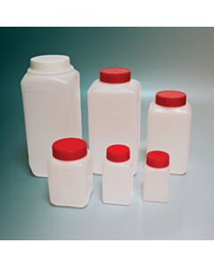Corning® Gosselin™ Square HDPE Bottle, 500 mL, Graduated, 58 mm Red Cap with Shaped Seal, Assembled, Sterile, 175/CS