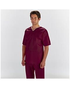 Graham Medical Scrub Shirt, X-Large, V-Neck, No Pocket, Nonwoven, Maroon, 30/CS