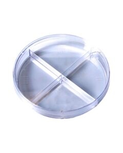 Kord Valmark 100 x 15 mm Quad Section Polystyrene Automation Petri Dish with an ISO Mark Target, Optically Clear, No Rim (case of 500)
