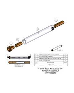 Agilent Technologies Rotor Assembly, 4.0 mm, 52 µL, reduced 19F. Includes rotor sleeve, drive tip, vespel bottom spacer and vespel cap. Reduced 19F ba