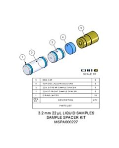 Agilent Technologies Sample Spacer Kit, 3.2 mm, 22 µL, liquids. Contains 5 front and 5 rear sample spacers, 5 end caps and 5 top discs