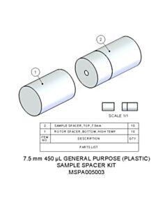 Agilent Technologies Sample Spacer Kit, 7.5 mm, 450 µL. Contains 10 PTFE bottom spacers and 10 PTFE caps.