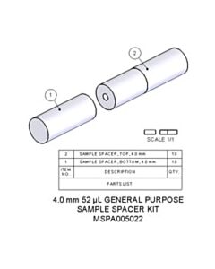 Agilent Technologies Sample Spacer Kit, 4.0 mm, 52 µL. Contains 10 PTFE bottom spacers and 10 PTFE caps