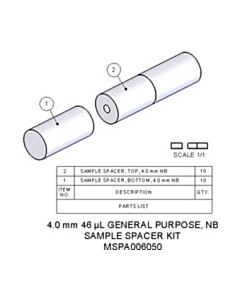 Agilent Technologies Sample Spacer Kit, 4.0 mm, 46 µL. Contains 10 PTFE bottom spacers and 10 PTFE caps