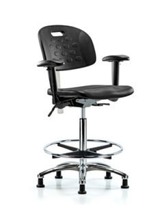 Neta ECOM Clean Room Handle Polyurethane High Bench Height Chair - Chrome