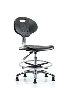 Neta ECOM Clean Room Tulip Polyurethane Medium Bench Height Chair - Chrome