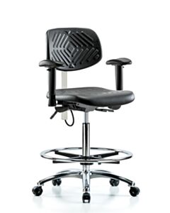 Neta ECOM Esd Polyurethane High Bench Height Chair - Chrome Base Arms