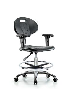 Neta ECOM Clean Room Tulip Polyurethane Medium Bench Height Chair - Chrome