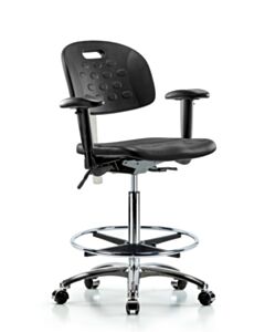 Neta ECOM Clean Room Handle Polyurethane High Bench Height Chair - Chrome