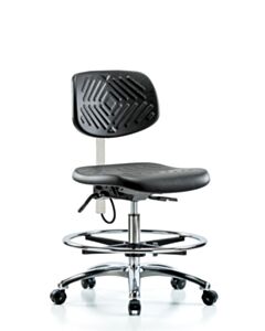 Neta ECOM Esd Polyurethane Medium Bench Height Chair - Chrome Base Chrome