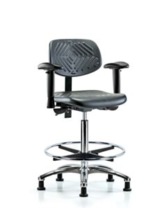 Neta ECOM Polyurethane High Bench Height Chair - Chrome Base Arms Chrome