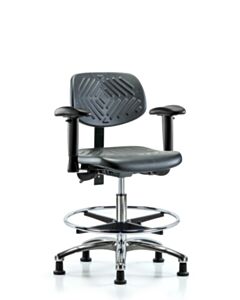 Neta ECOM Polyurethane Medium Bench Height Chair - Chrome Base Arms Chrome