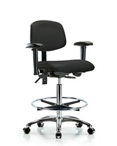 Neta ECOM Vinyl High Bench Height Chair - Chrome Base Arms Chrome