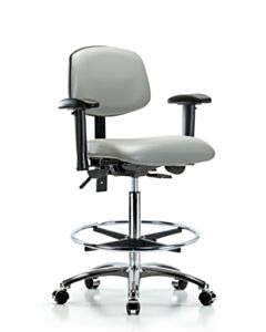 Neta ECOM Vinyl High Bench Height Chair - Chrome Base Arms Chrome