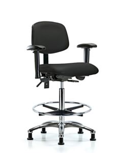 Neta ECOM Vinyl High Bench Height Chair - Chrome Base Arms Chrome