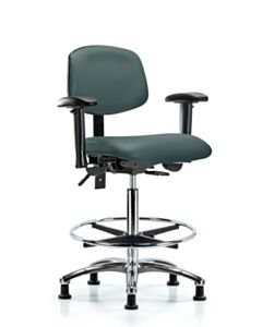 Neta ECOM Vinyl High Bench Height Chair - Chrome Base Arms Chrome