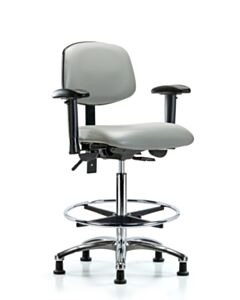 Neta ECOM Vinyl High Bench Height Chair - Chrome Base Arms Chrome