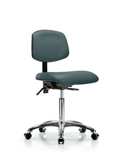 Neta ECOM Vinyl Medium Bench Height Chair - Chrome Base Chrome Casters
