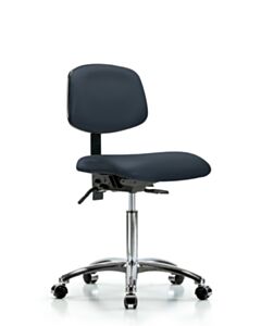 Neta ECOM Vinyl Medium Bench Height Chair - Chrome Base Chrome Casters