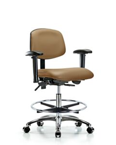 Neta ECOM Vinyl Medium Bench Height Chair - Chrome Base Arms Chrome